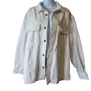 H&M Corduroy Relaxed Fit Overshirt Jacket Womens Large Button‎ Up White Shacket